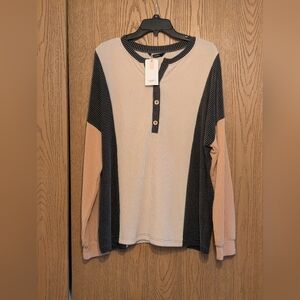 Color Block Long Sleeve Henley Shirt